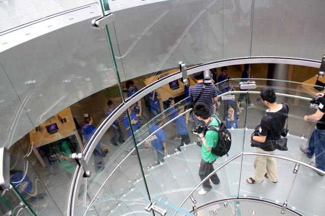 One of Apple's famous glass staircases